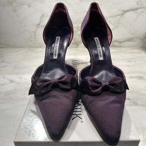 Manolo Blahnik bow, burola plum satin bow